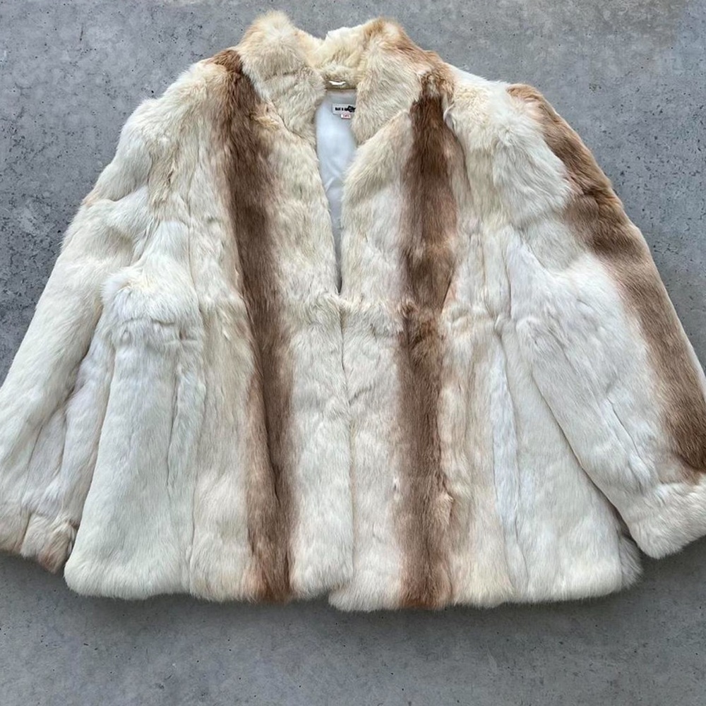 Vintage Cream Brown Rabbit Fur Coat
